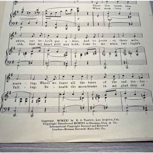 Tomorrow Land Waltz Vintage Piano Sheet Music 1921 H J Tandler Ballad - Picture 5 of 5
